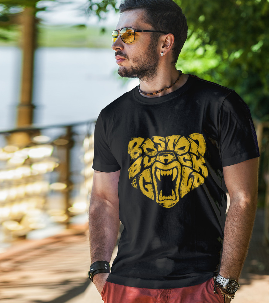 Boston Black And Gold Bear Face T-Shirt