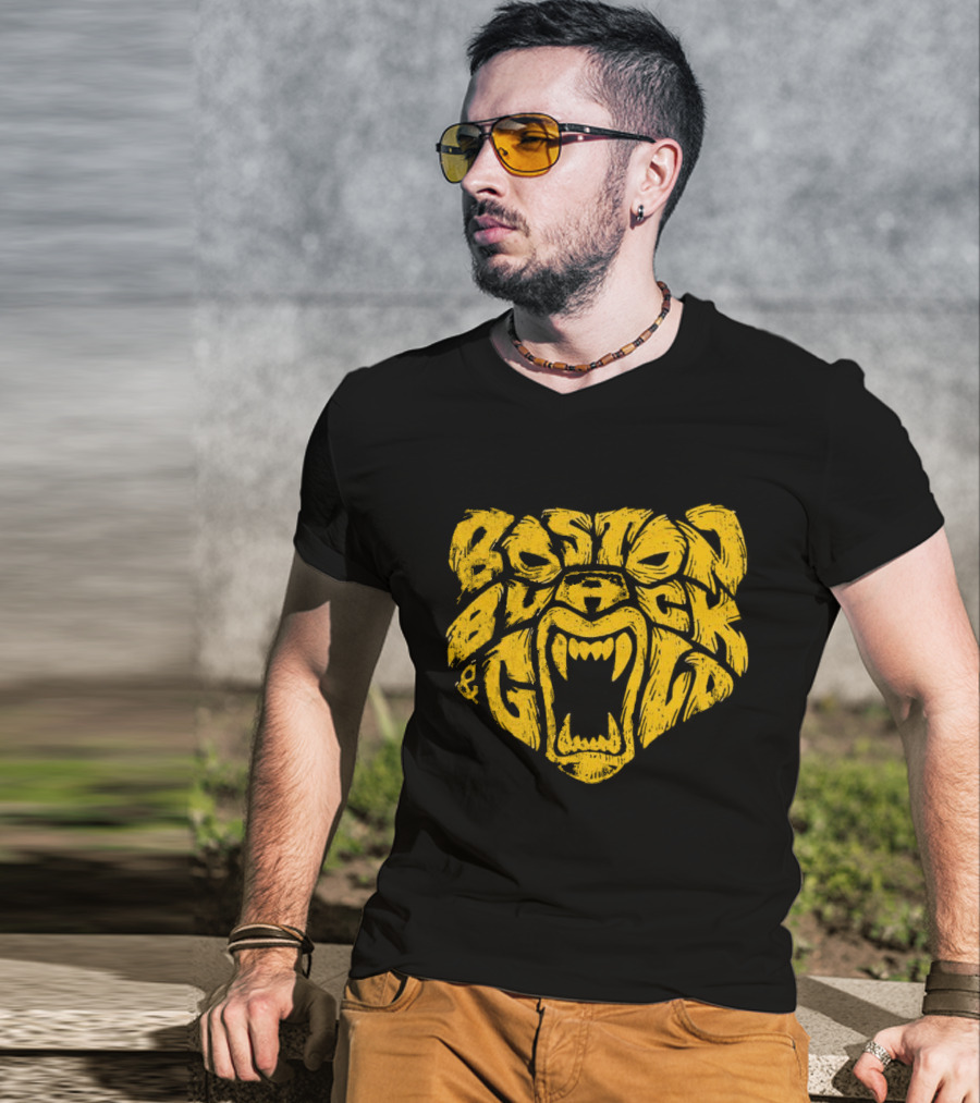 Boston Black And Gold Bear Face T-Shirt
