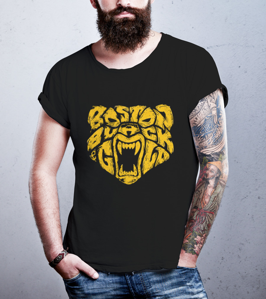Boston Black And Gold Bear Face T-Shirt