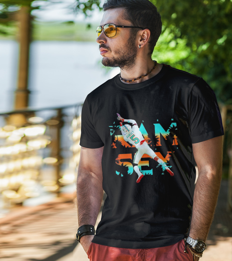 Jalen Ramsey Dolphins Interception Palm Sunset T-Shirt