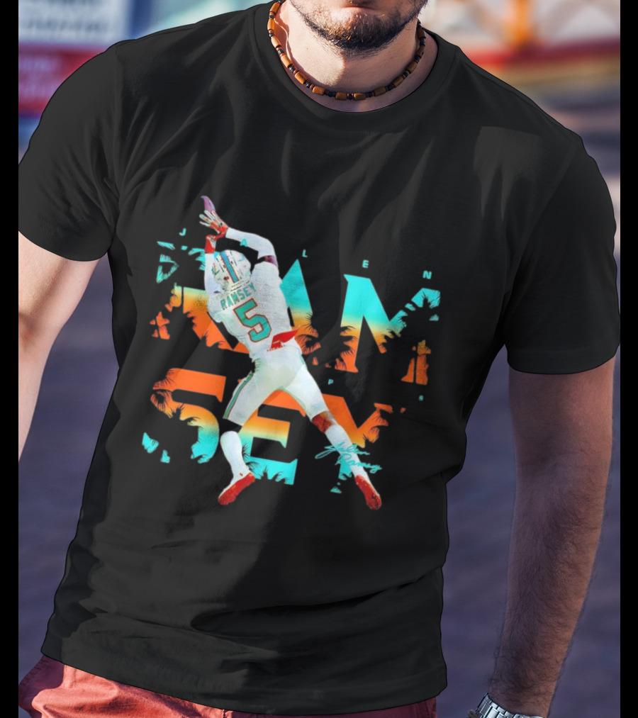 Jalen Ramsey Dolphins Interception Palm Sunset T-Shirt