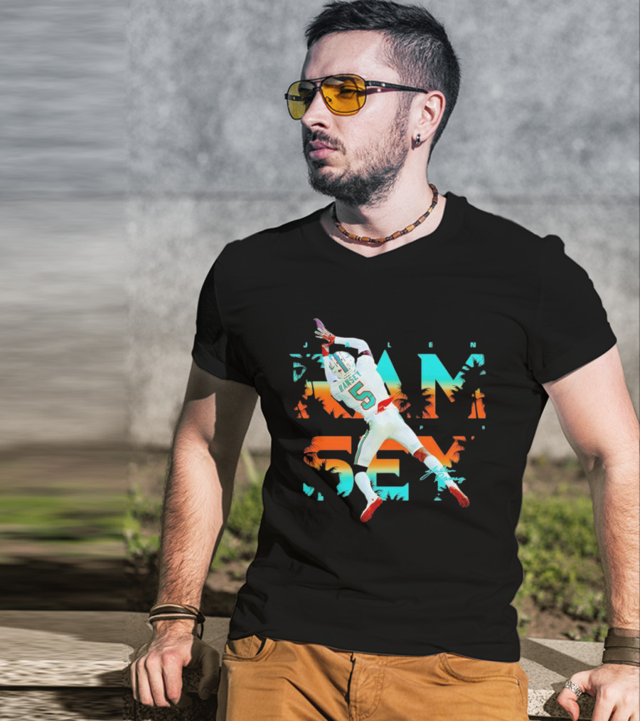 Jalen Ramsey Dolphins Interception Palm Sunset T-Shirt