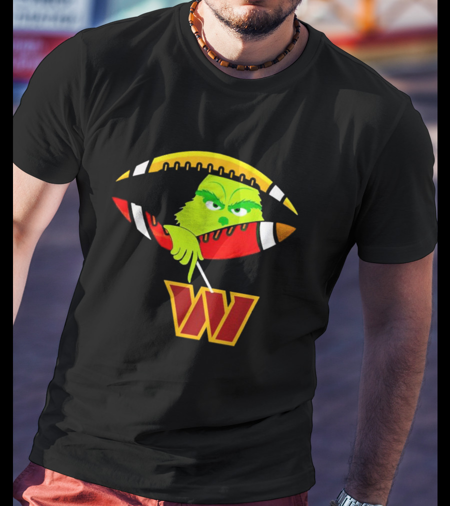 Washington Commanders Grinch Holding Football T-Shirt