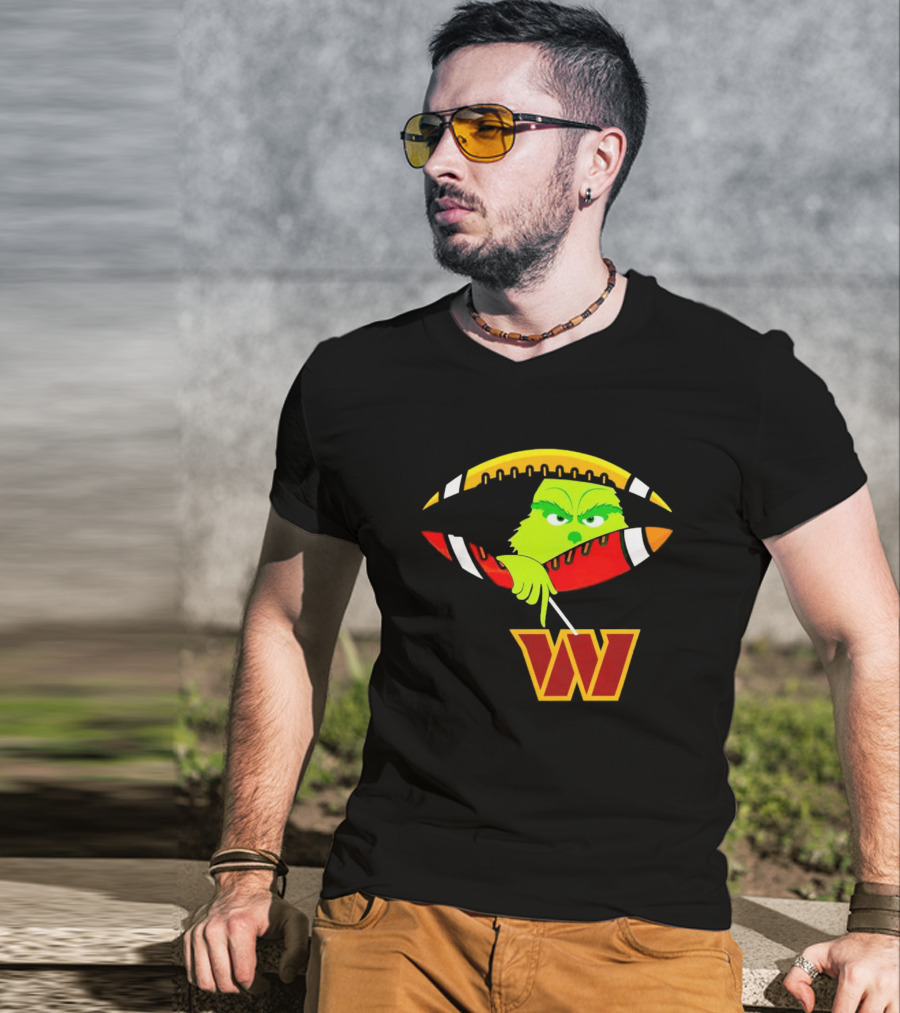 Washington Commanders Grinch Holding Football T-Shirt