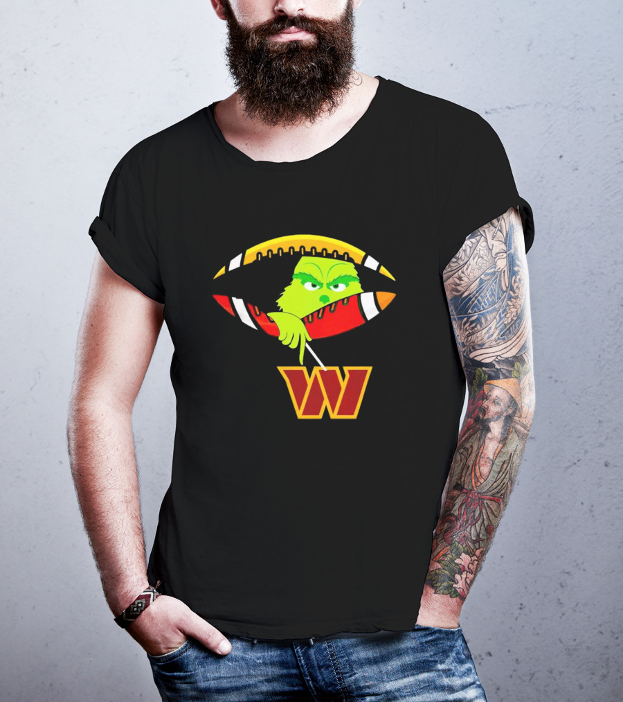 Washington Commanders Grinch Holding Football T-Shirt