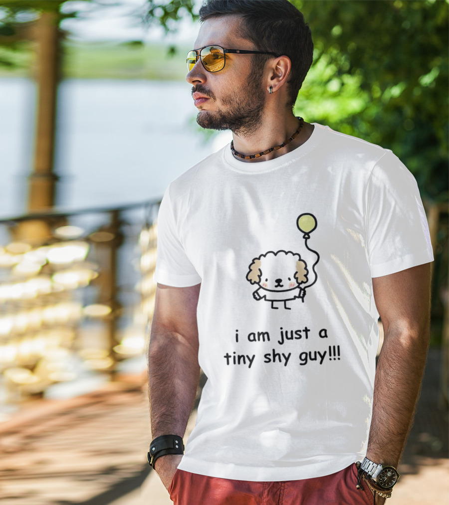 I Am Just A Tiny Shy Guy Cute Dog With Yellow Balloon T-Shirt