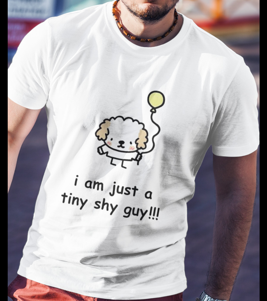 I Am Just A Tiny Shy Guy Cute Dog With Yellow Balloon T-Shirt