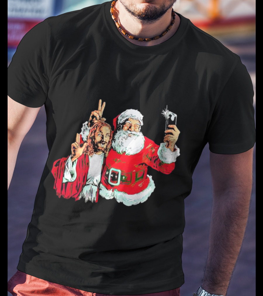 Santa And Jesus Taking Selfie Best Friends Christmas T-Shirt