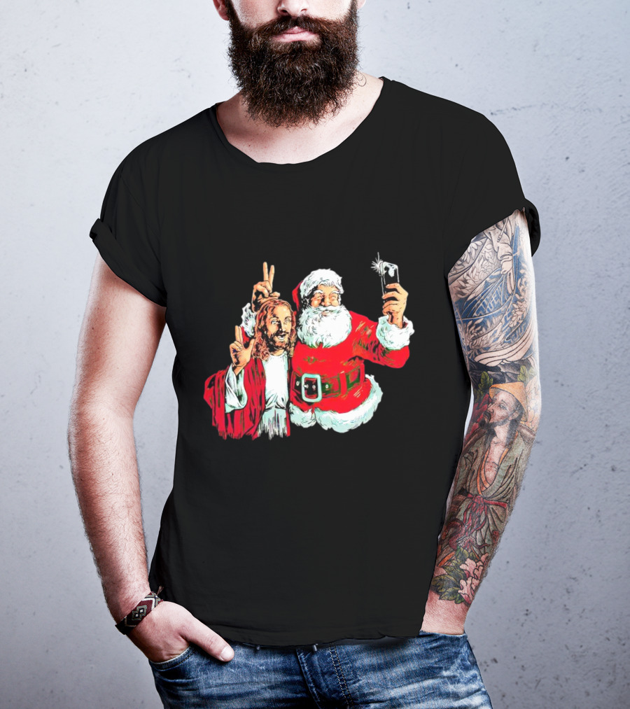 Santa And Jesus Taking Selfie Best Friends Christmas T-Shirt
