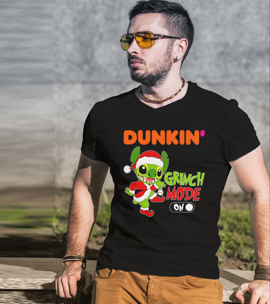 Dunkin' Grinch Mode On Christmas Stitch Santa Costume T-Shirt