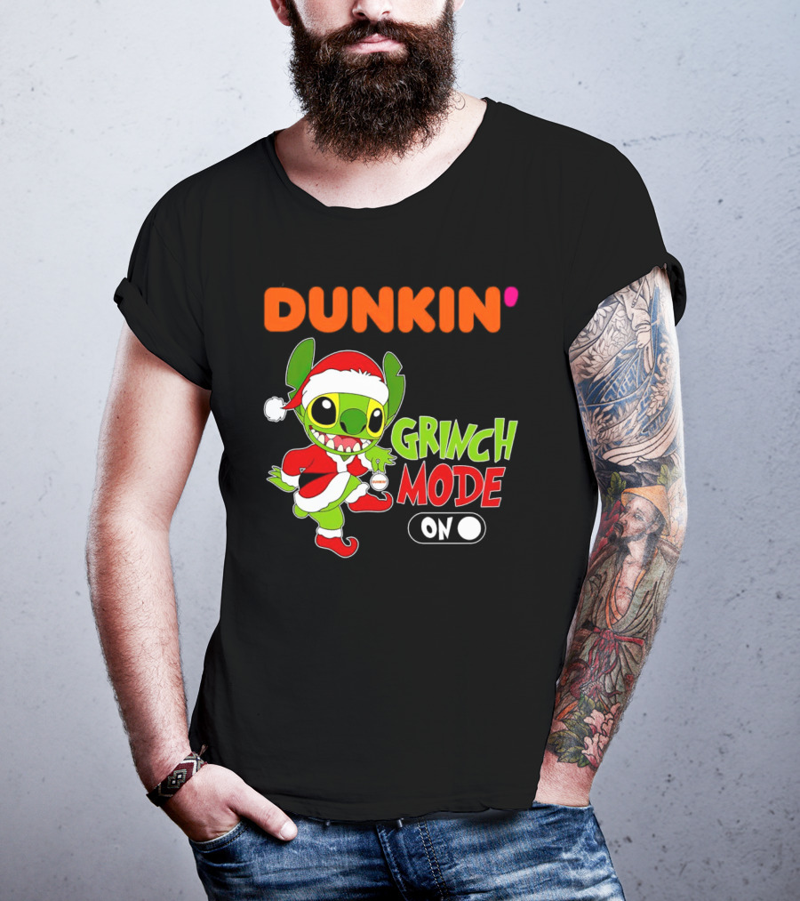 Dunkin' Grinch Mode On Christmas Stitch Santa Costume T-Shirt