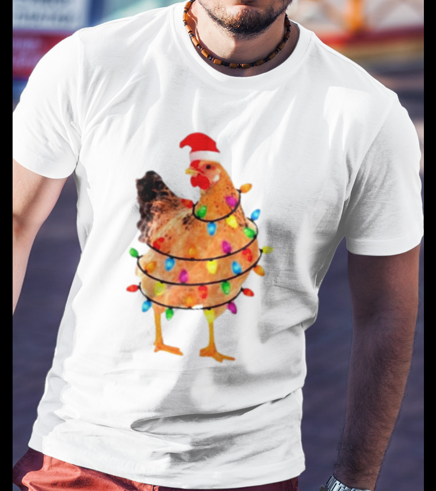 Santa Chicken Wrapped In Christmas Lights T-Shirt