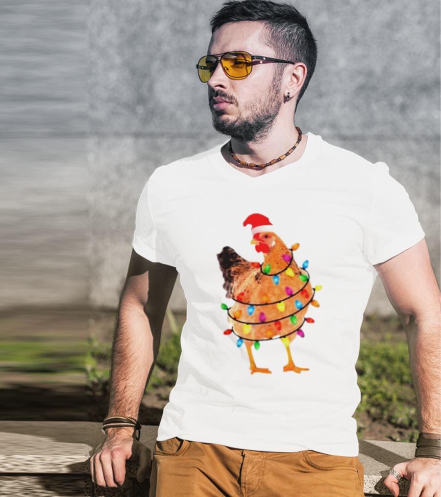 Santa Chicken Wrapped In Christmas Lights T-Shirt