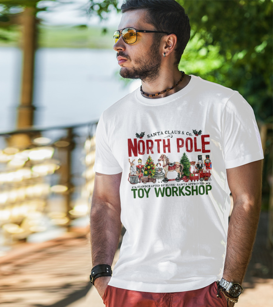 Santa Claus And Co. North Pole Handcrafted By Elves Santa Approved Toy Workshop T-Shirt