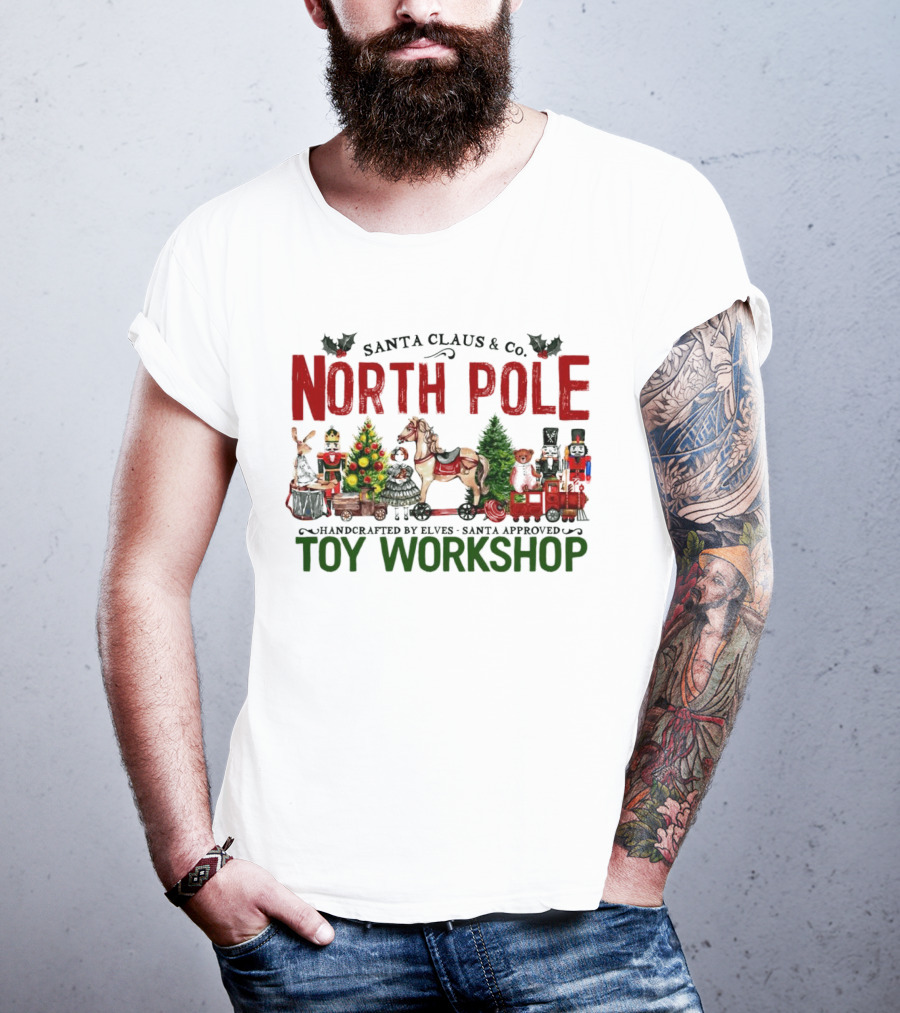 Santa Claus And Co. North Pole Handcrafted By Elves Santa Approved Toy Workshop T-Shirt