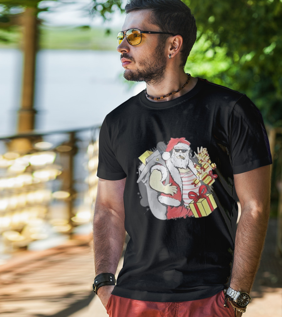 Santa Claus Cool Christmas Peace Sign Holiday Delivery T-Shirt