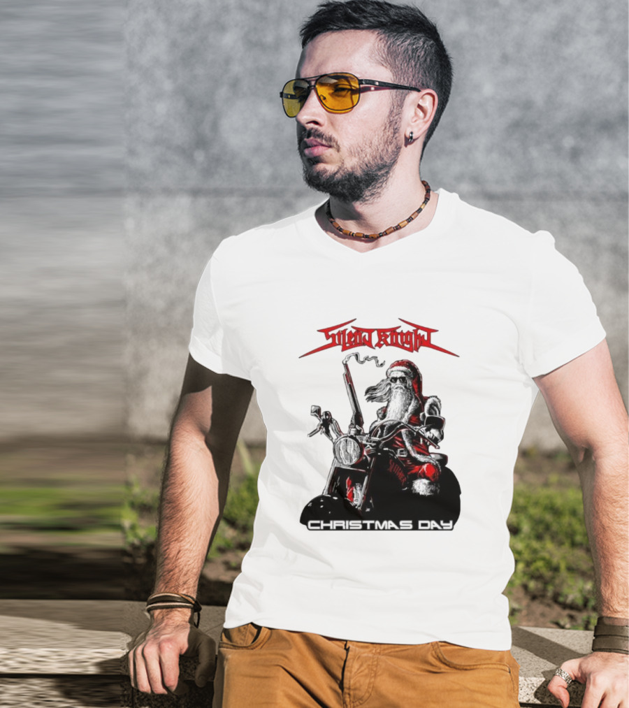 Silent Knight Santa Riding Motorcycle Christmas Day T-Shirt
