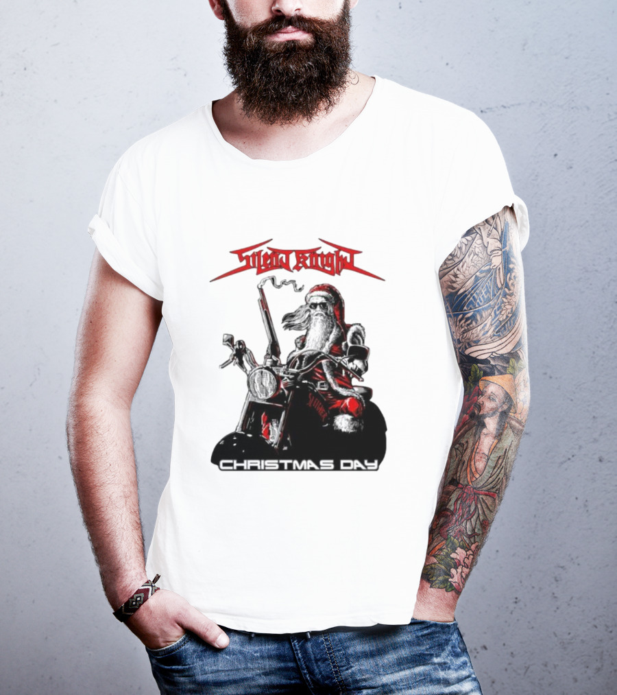 Silent Knight Santa Riding Motorcycle Christmas Day T-Shirt