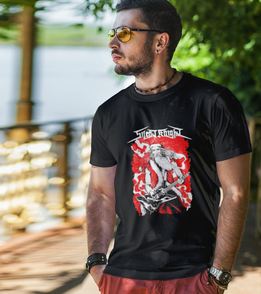 Silent Knight Santa Slays Electric Guitar Rock T-Shirt