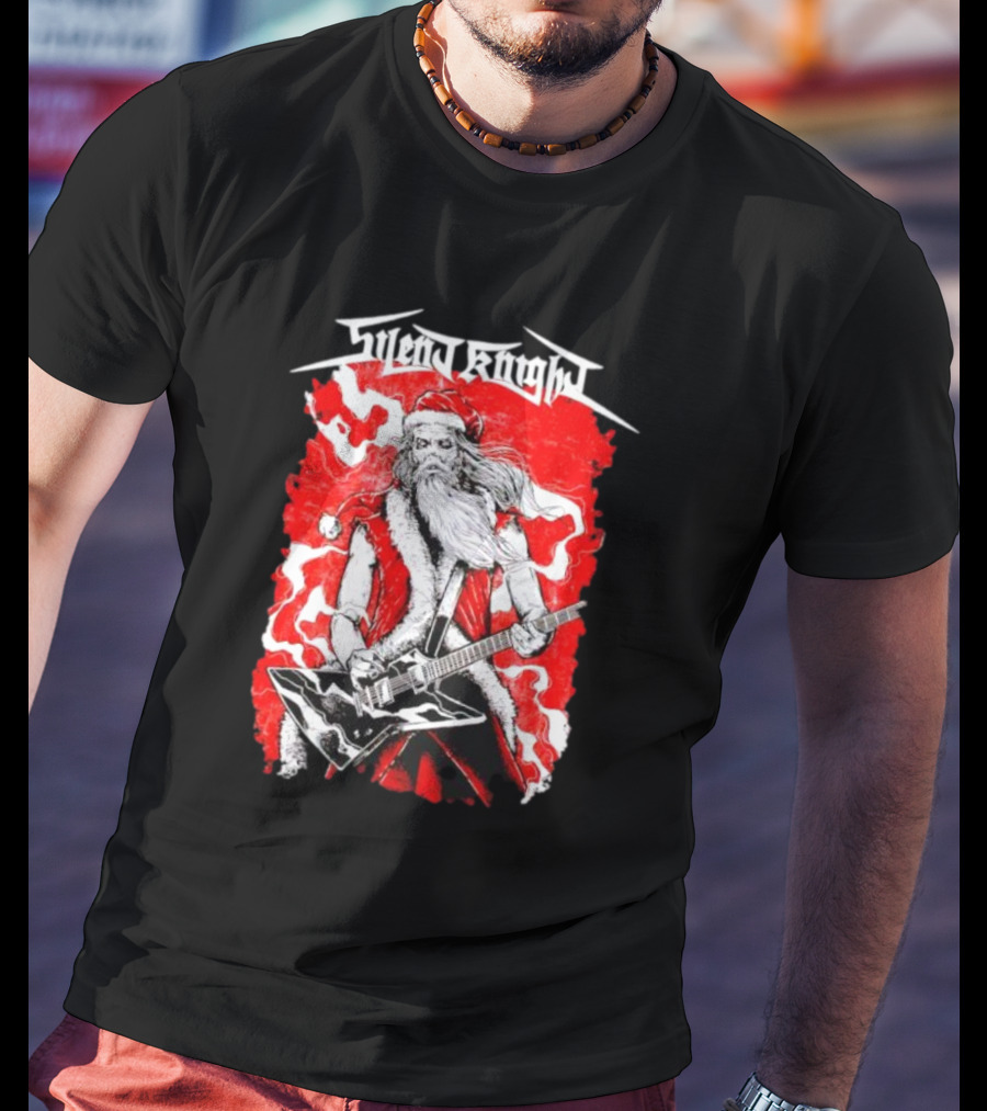 Silent Knight Santa Slays Electric Guitar Rock T-Shirt