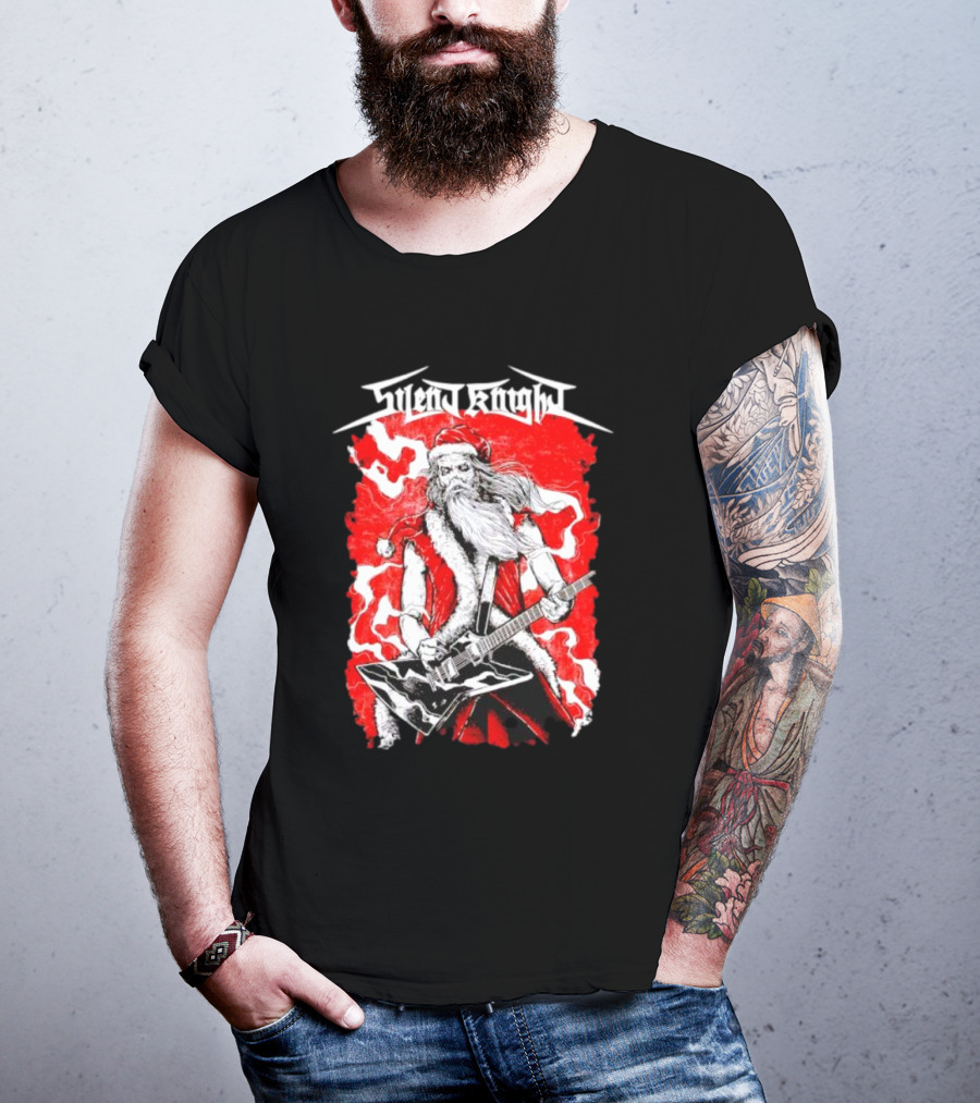 Silent Knight Santa Slays Electric Guitar Rock T-Shirt