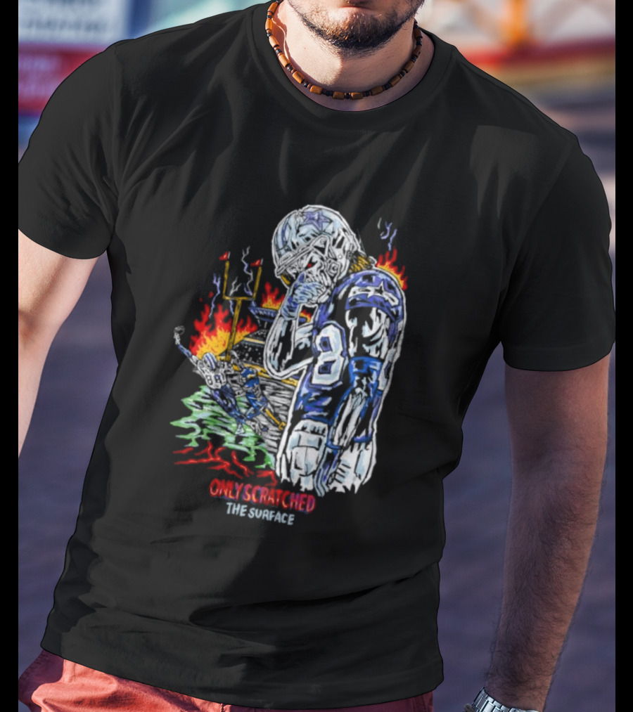 Skeleton Football Player Dallas Cowboys Only Scratched The Surface Flame Background T-Shirt