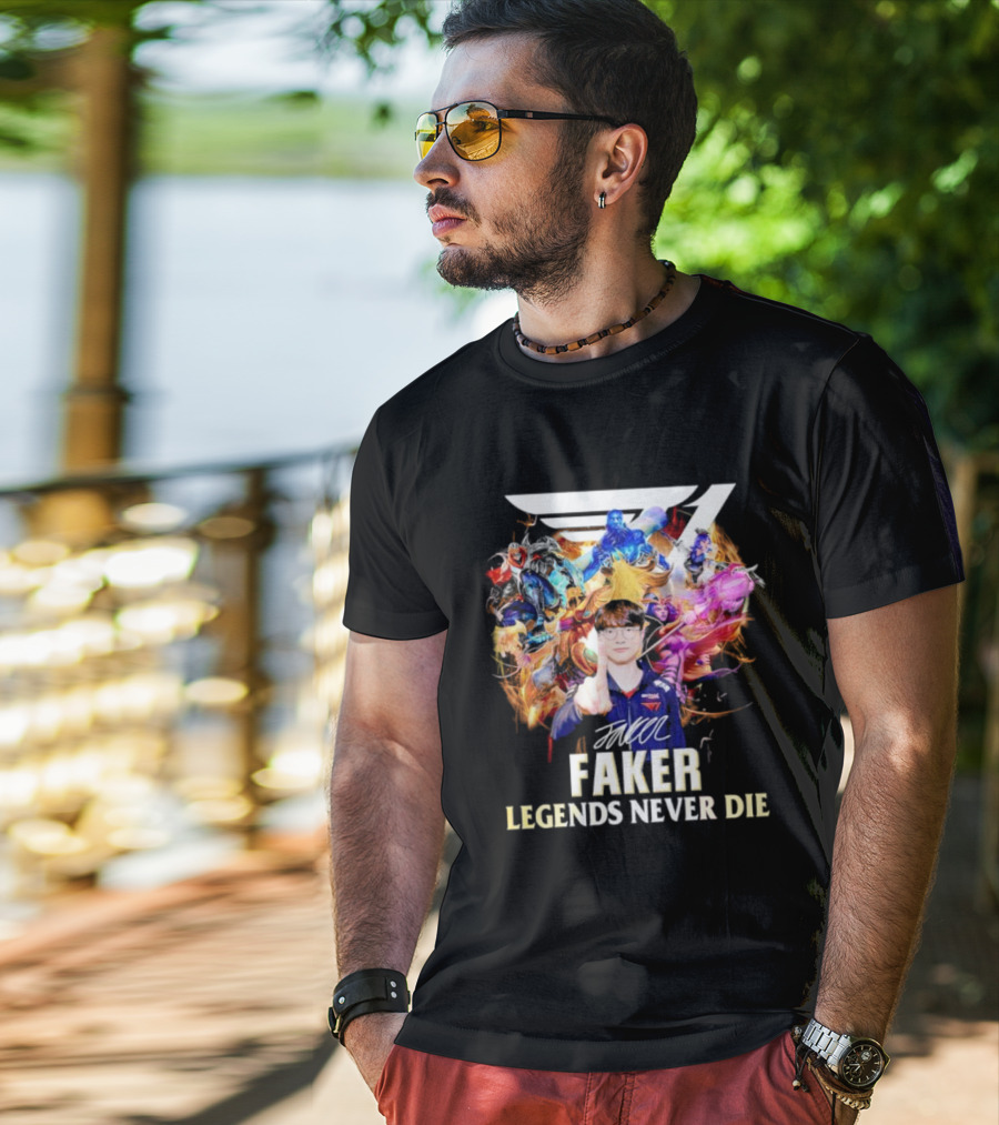 T1 Faker Legends Never Die Signature With Dynamic Character T-Shirt