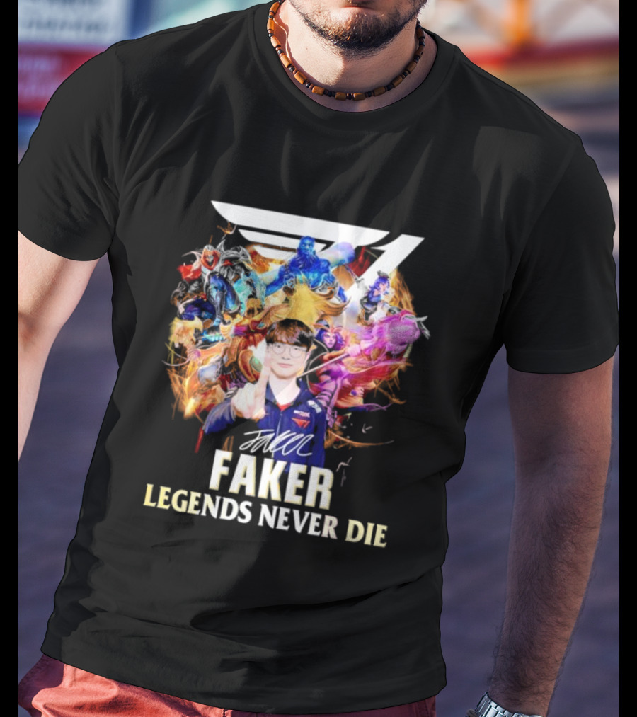 T1 Faker Legends Never Die Signature With Dynamic Character T-Shirt