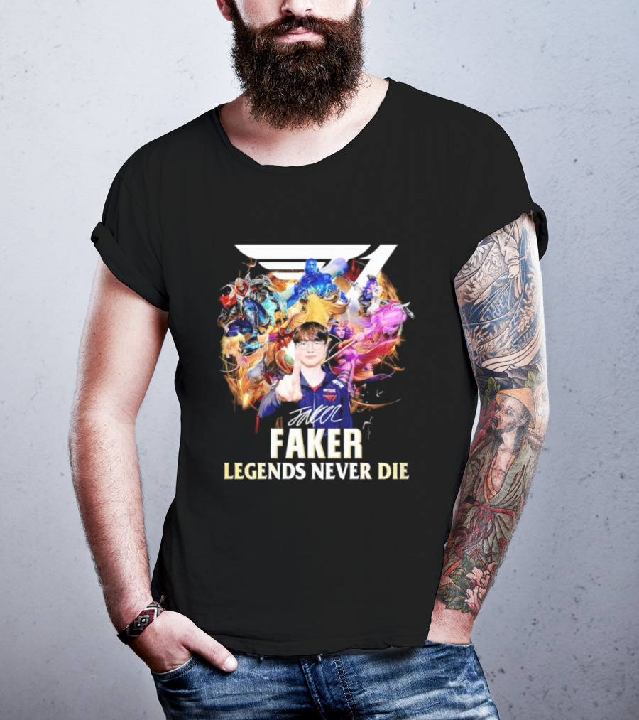 T1 Faker Legends Never Die Signature With Dynamic Character T-Shirt