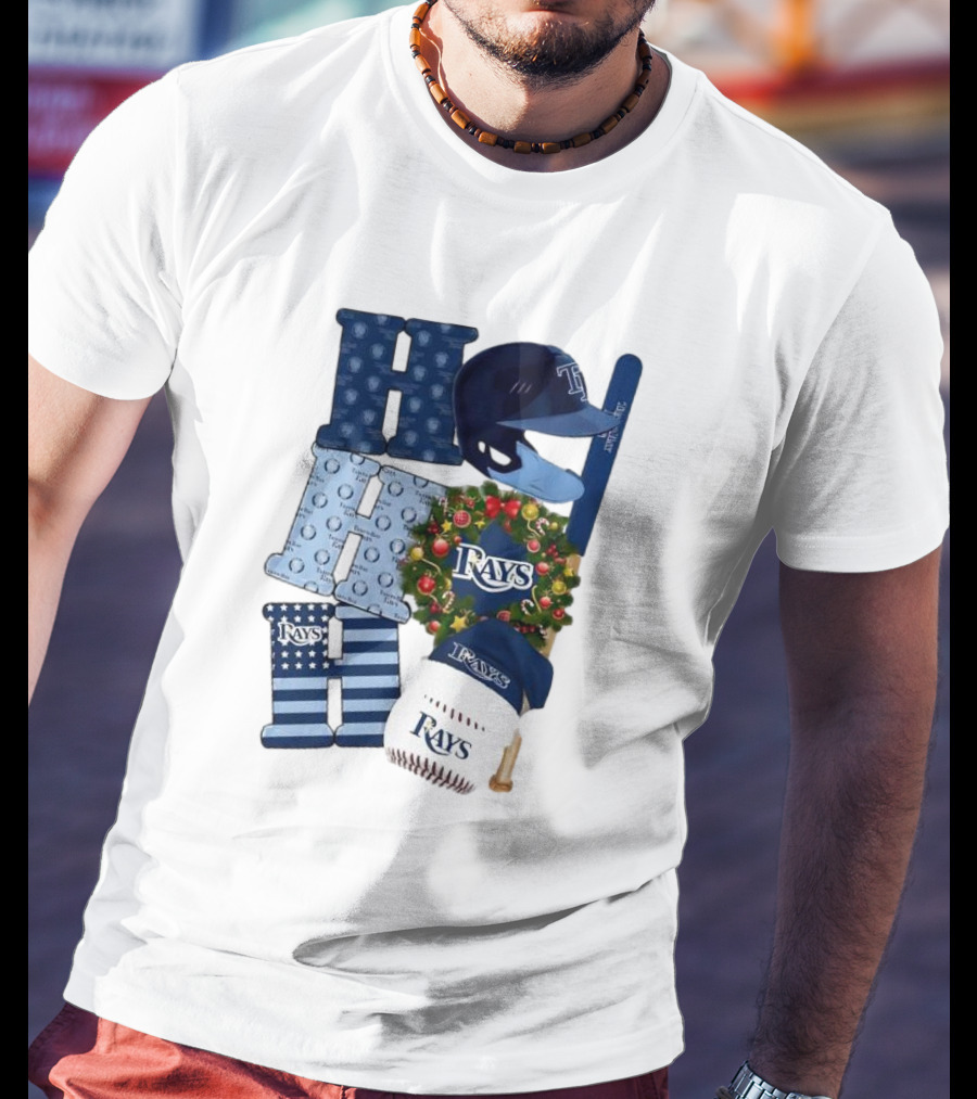 Tampa Bay Rays Ho Ho Ho Merry Christmas Baseball Helmet Wreath T-Shirt