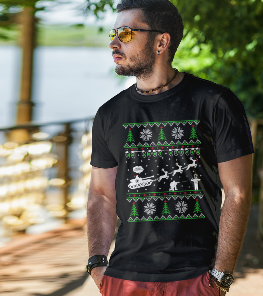 US Army Strong Christmas Tank Sleigh Ugly T-Shirt