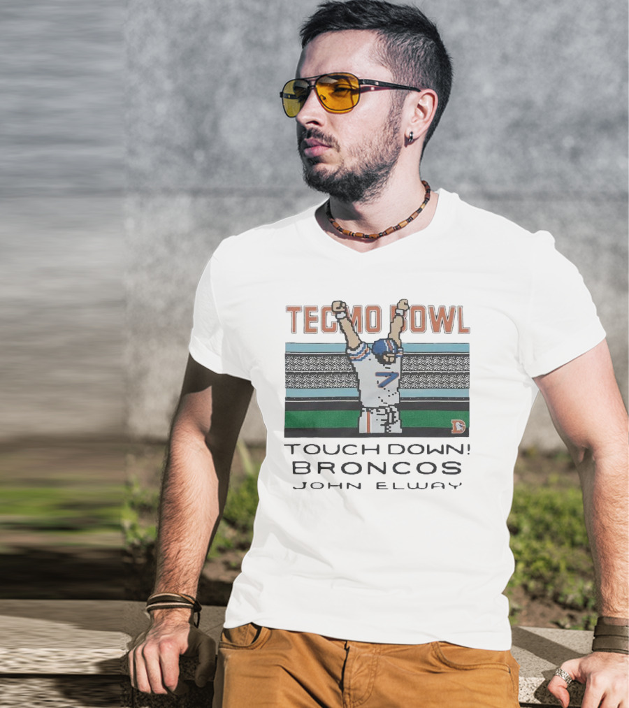 Tecmo Bowl Touchdown Broncos John Elway Retro Game Football Legend T-Shirt