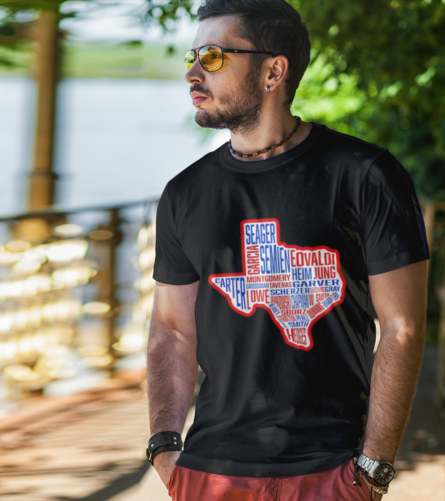 Texas Rangers Champs Seager Semien Garcia Eovaldi Carter Montgomery Heim Jung Garver Lowe Scherzer T-Shirt