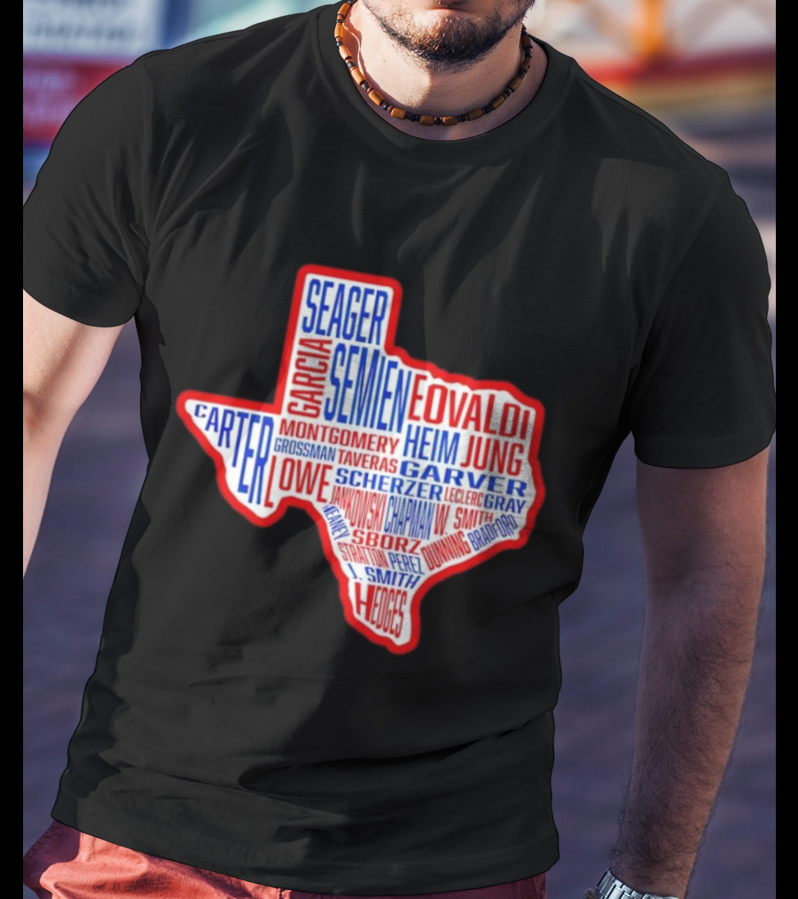 Texas Rangers Champs Seager Semien Garcia Eovaldi Carter Montgomery Heim Jung Garver Lowe Scherzer T-Shirt