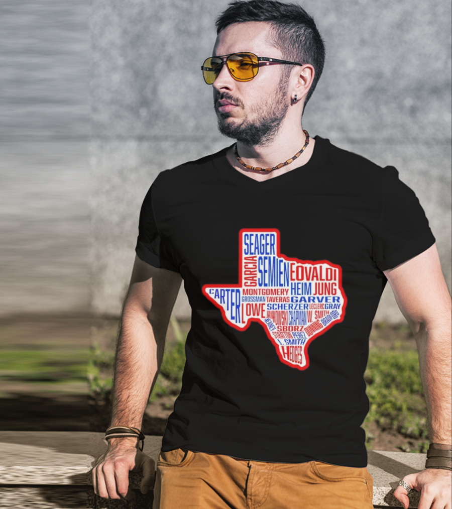Texas Rangers Champs Seager Semien Garcia Eovaldi Carter Montgomery Heim Jung Garver Lowe Scherzer T-Shirt