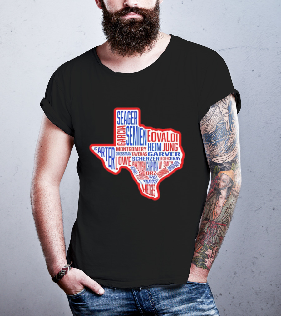 Texas Rangers Champs Seager Semien Garcia Eovaldi Carter Montgomery Heim Jung Garver Lowe Scherzer T-Shirt