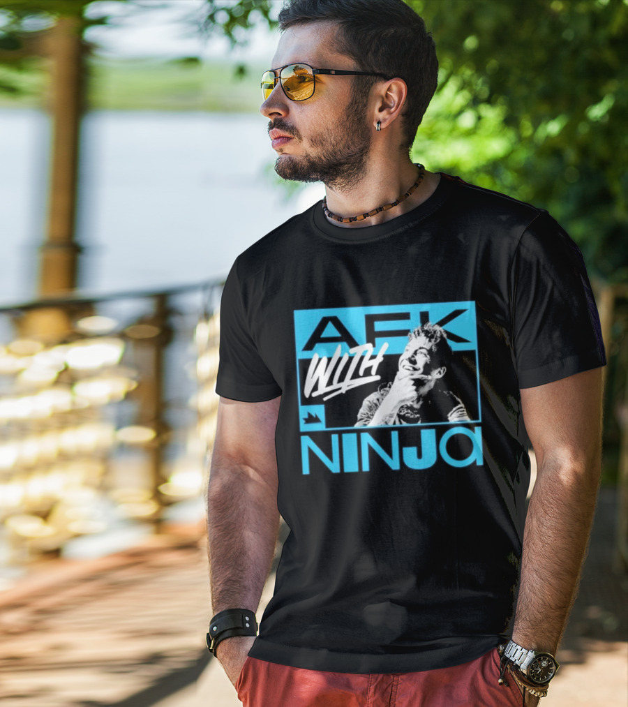 Afk With Ninja Gaming Streamer Icon Text Portrait Blue T-Shirt