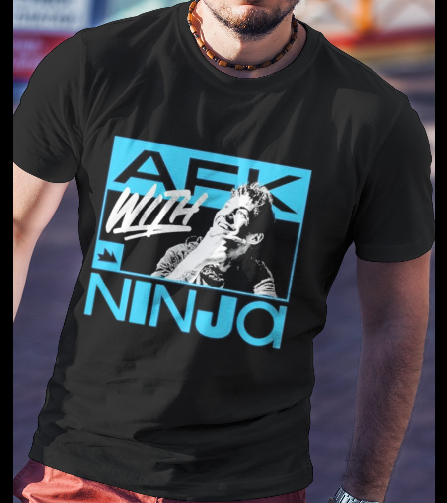 Afk With Ninja Gaming Streamer Icon Text Portrait Blue T-Shirt