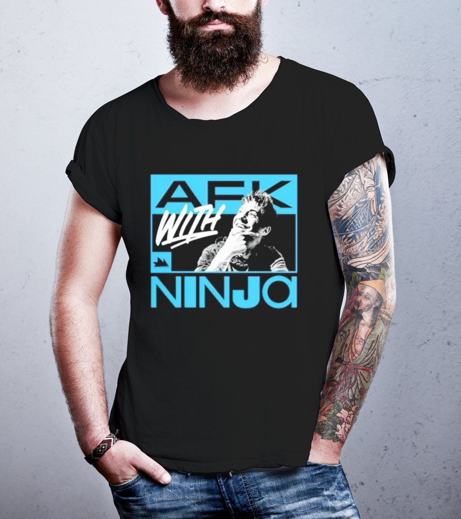 Afk With Ninja Gaming Streamer Icon Text Portrait Blue T-Shirt
