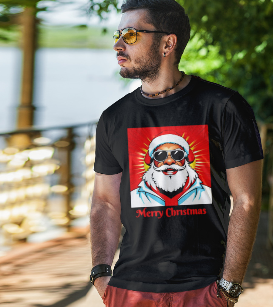Bright Santa Merry Christmas In Cool Cartoon T-Shirt