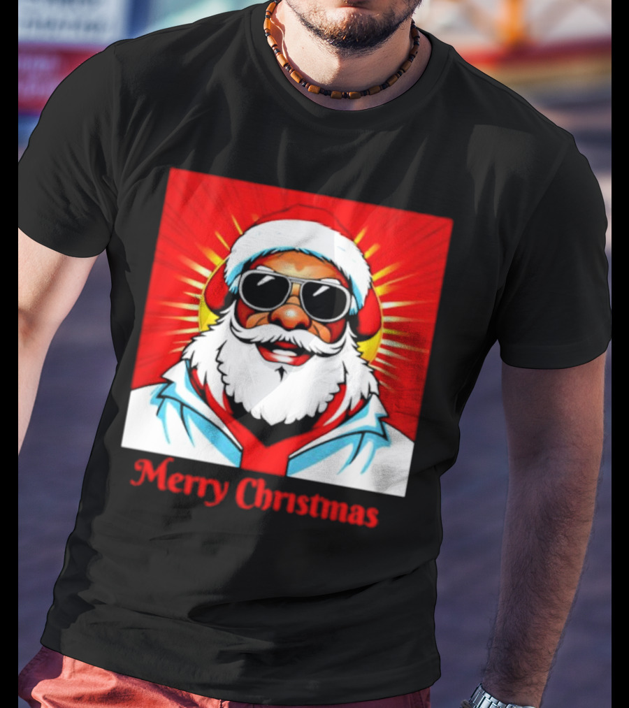 Bright Santa Merry Christmas In Cool Cartoon T-Shirt