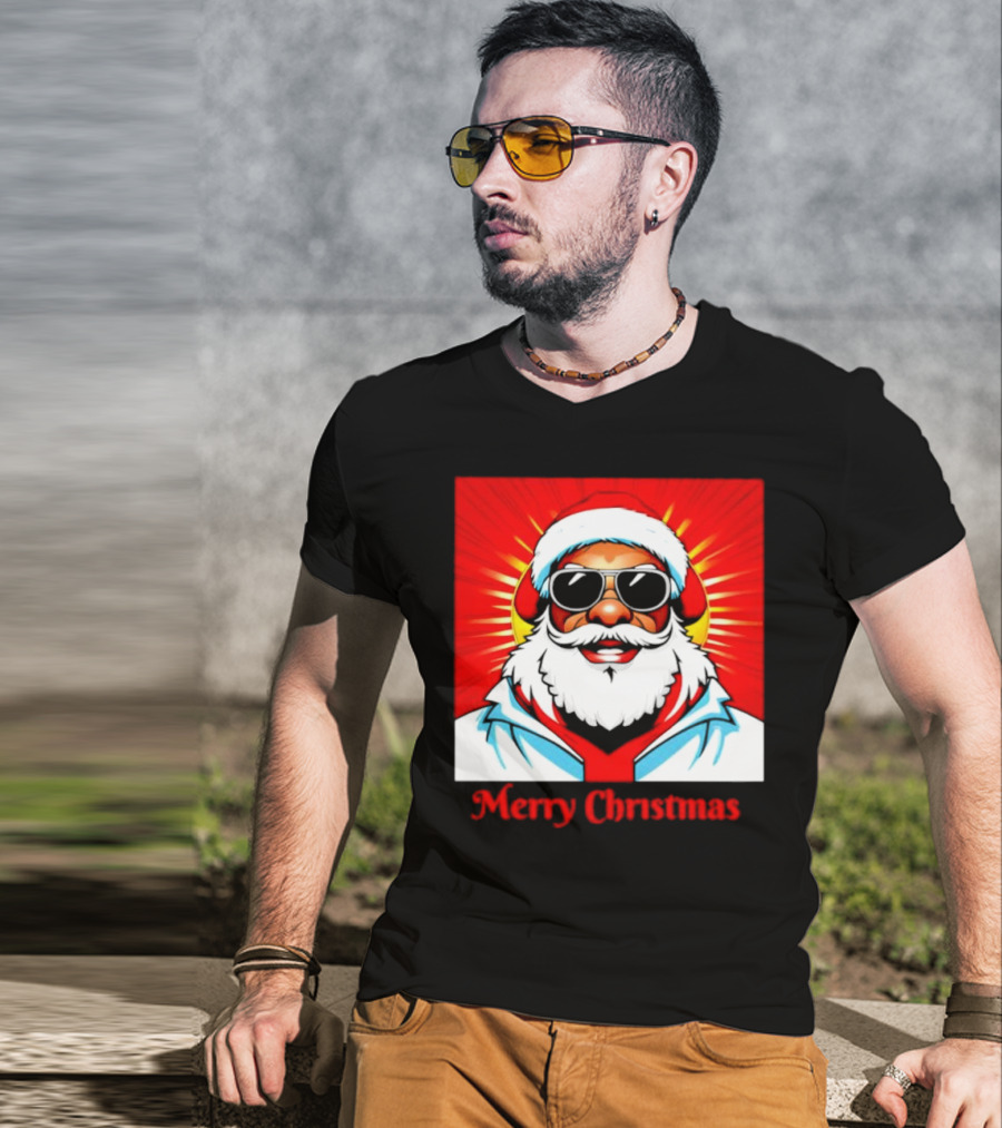 Bright Santa Merry Christmas In Cool Cartoon T-Shirt