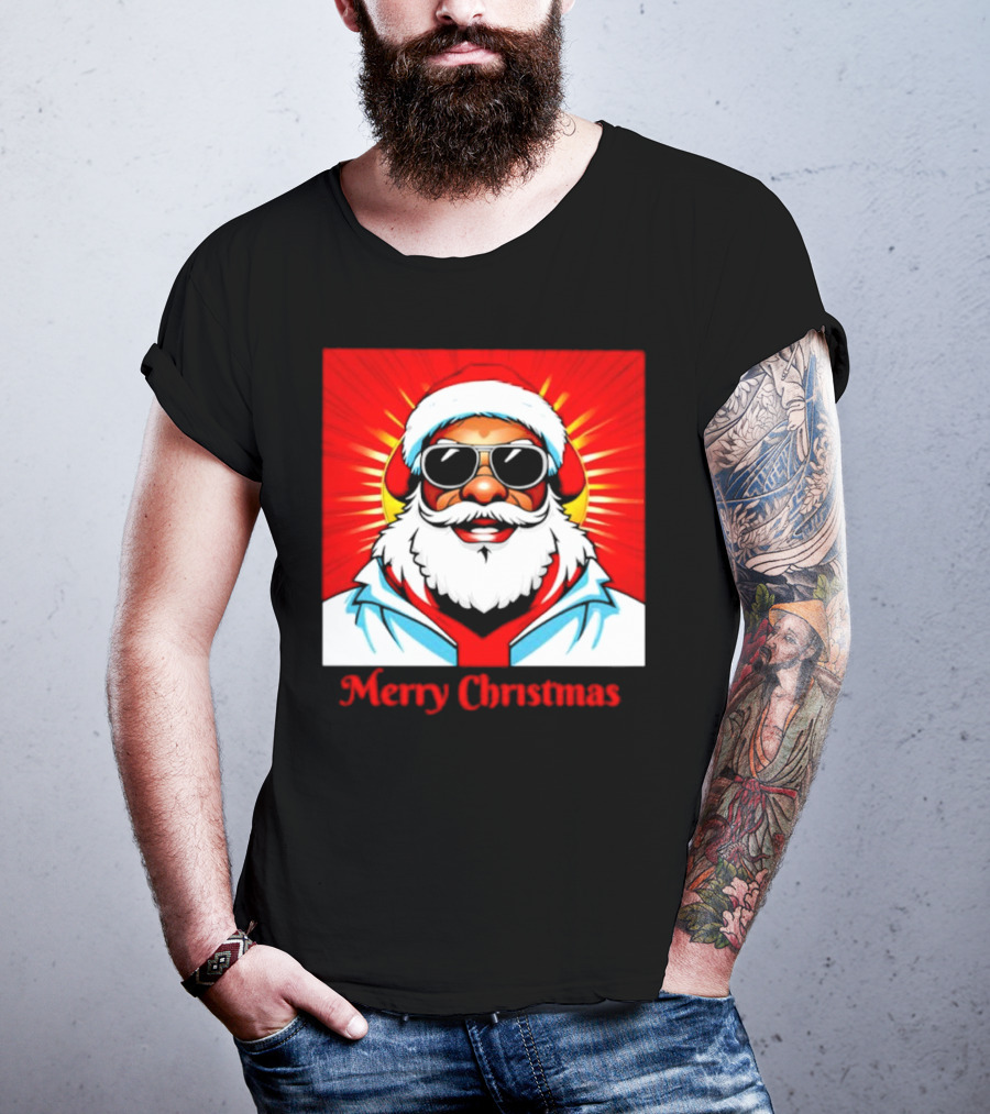 Bright Santa Merry Christmas In Cool Cartoon T-Shirt