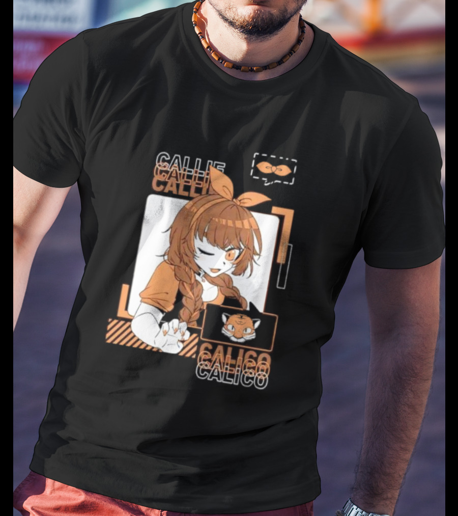 Callie Calico Winking Girl With Cat Headband And Symbols T-Shirt