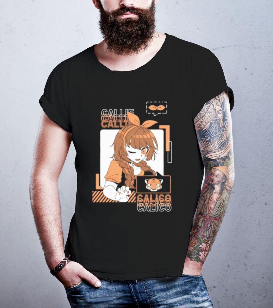 Callie Calico Winking Girl With Cat Headband And Symbols T-Shirt