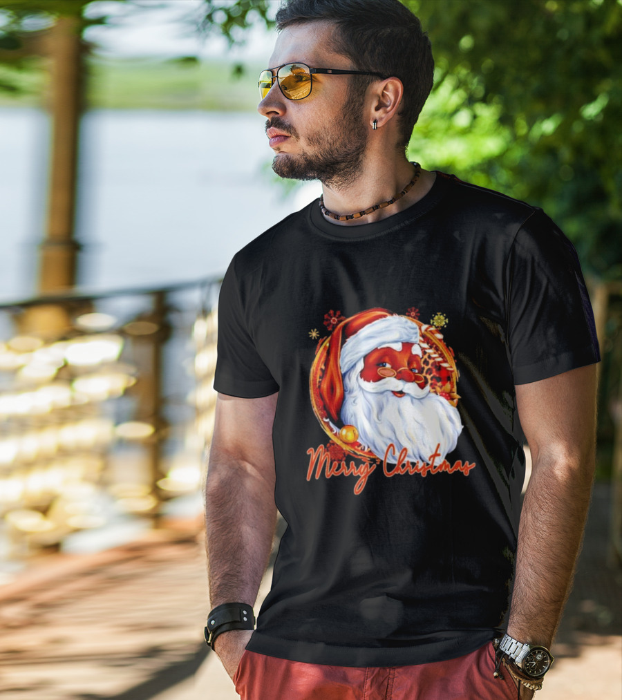 Handsome Black Santa Merry Christmas Festive Joyful Santa Image T-Shirt