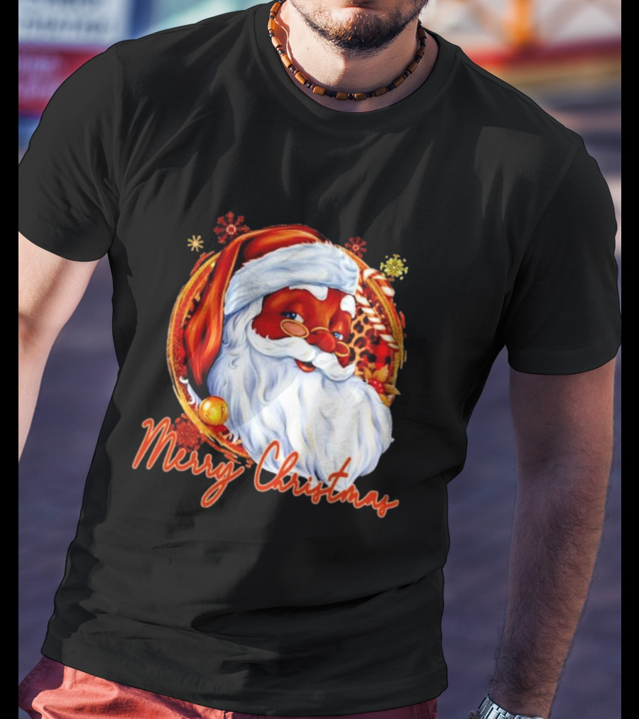 Handsome Black Santa Merry Christmas Festive Joyful Santa Image T-Shirt