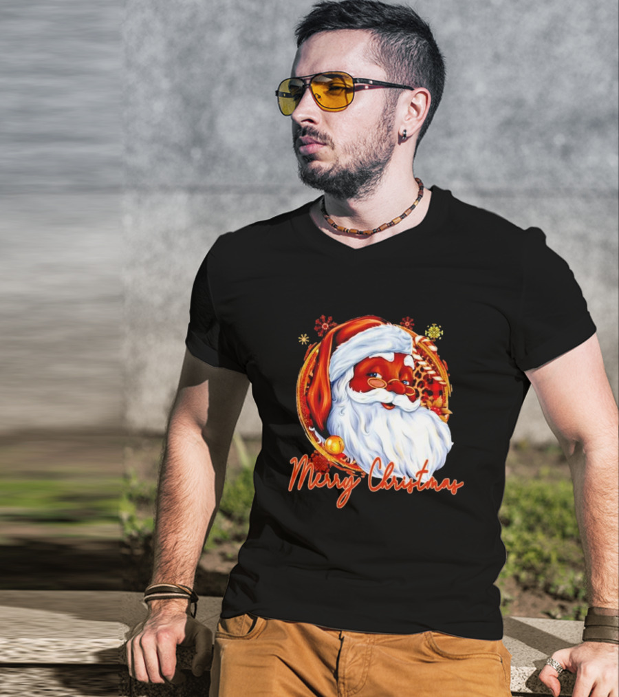 Handsome Black Santa Merry Christmas Festive Joyful Santa Image T-Shirt