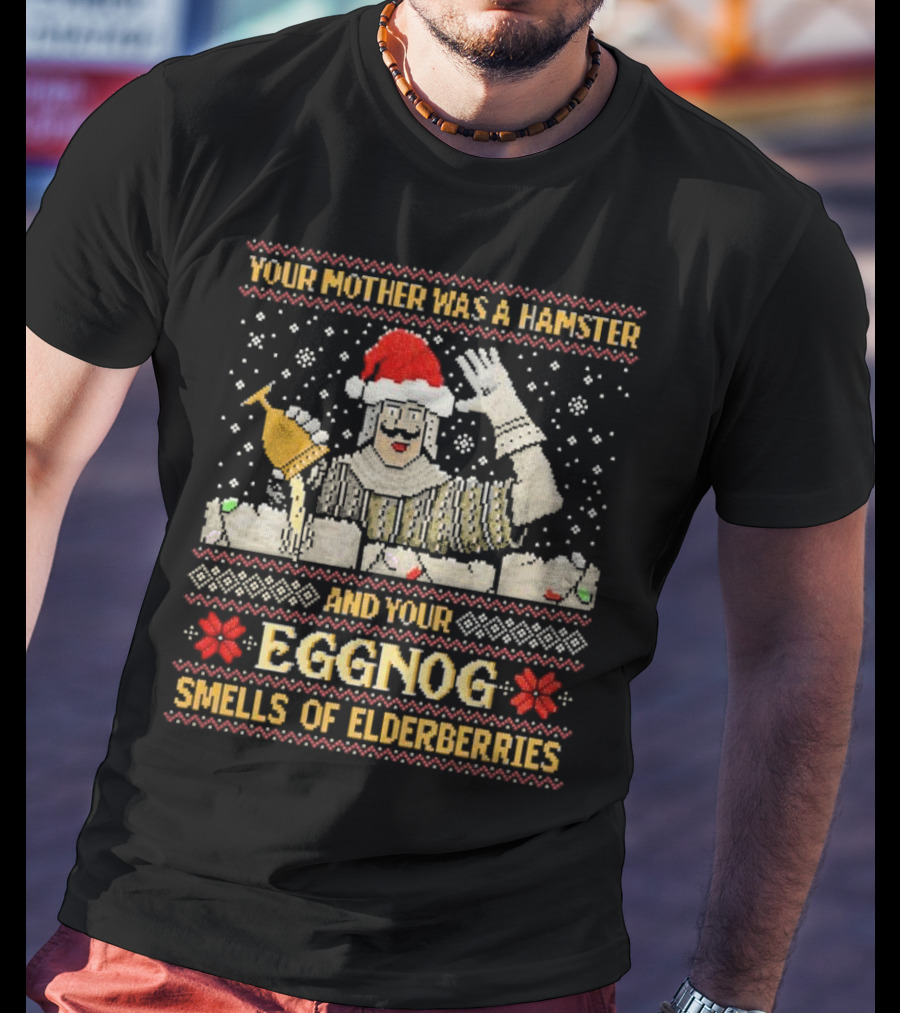 Your Mother Was A Hamster And Your Eggnog Smells Of Elderberries Christmas Santa Toasting T-Shirt