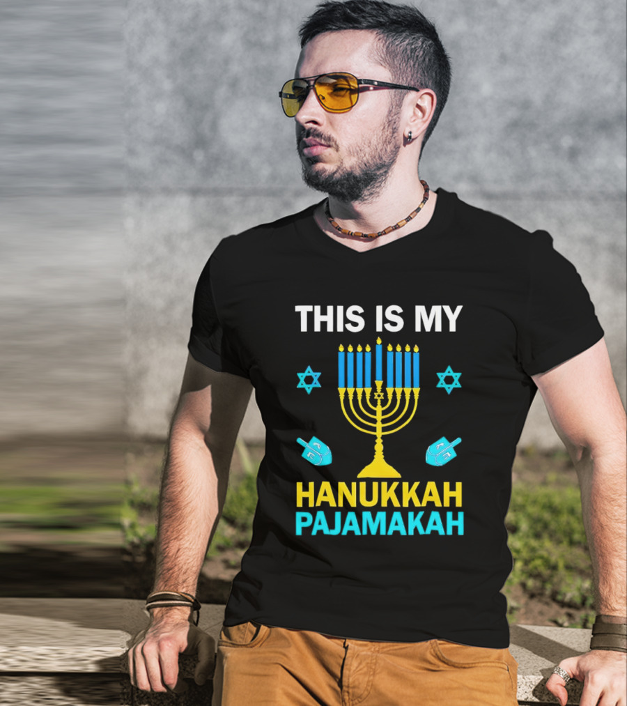 This Is My Hanukkah Pajamakah Menorah Dreidels Star Of David T-Shirt